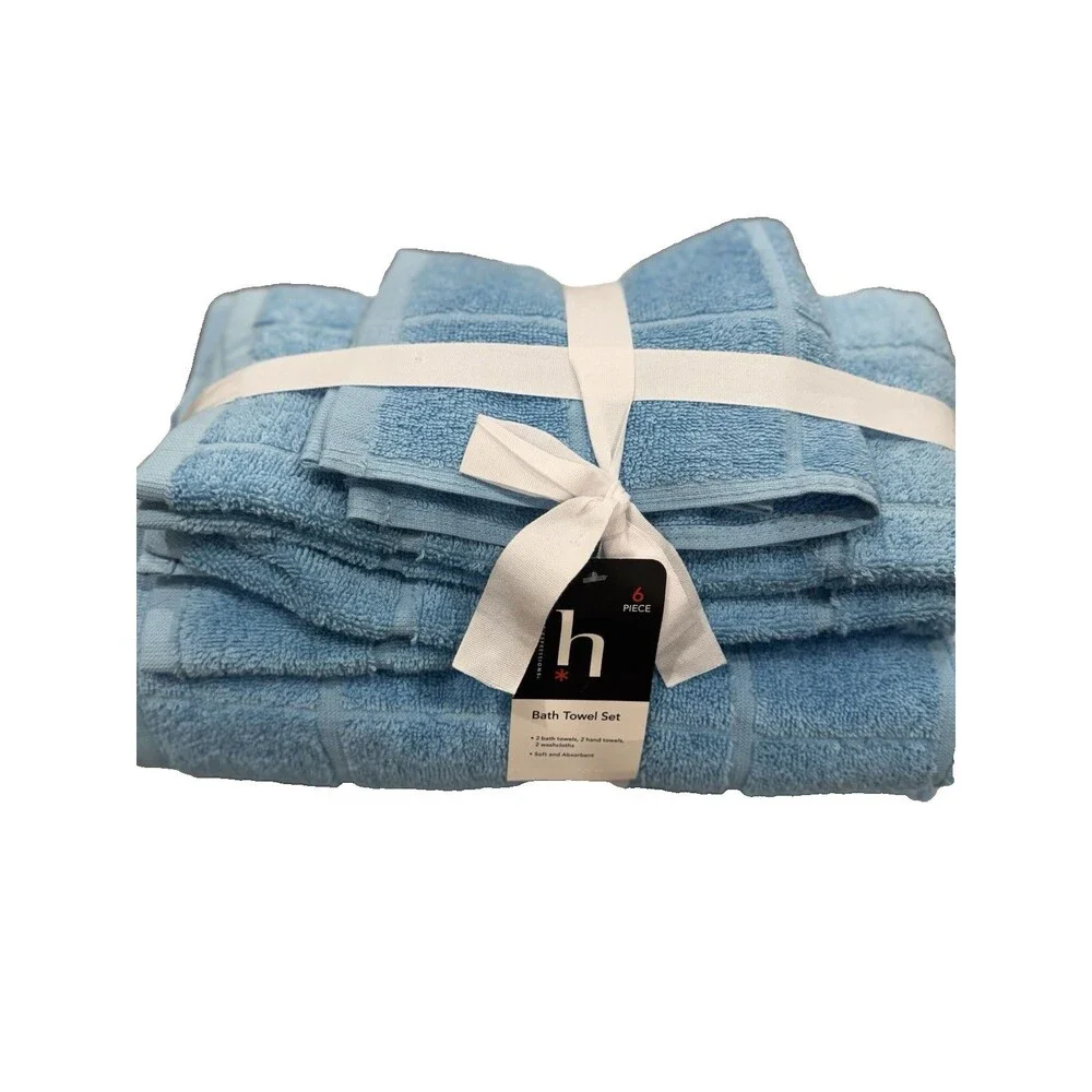 Home Expressions 6 Piece Bath Towel Set 100% Cotton Baltic Sky NEW